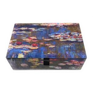 Beveled Glass Jewelry Keepsake Box - Water Lilies, Claude Monet - Lined 5.75"W